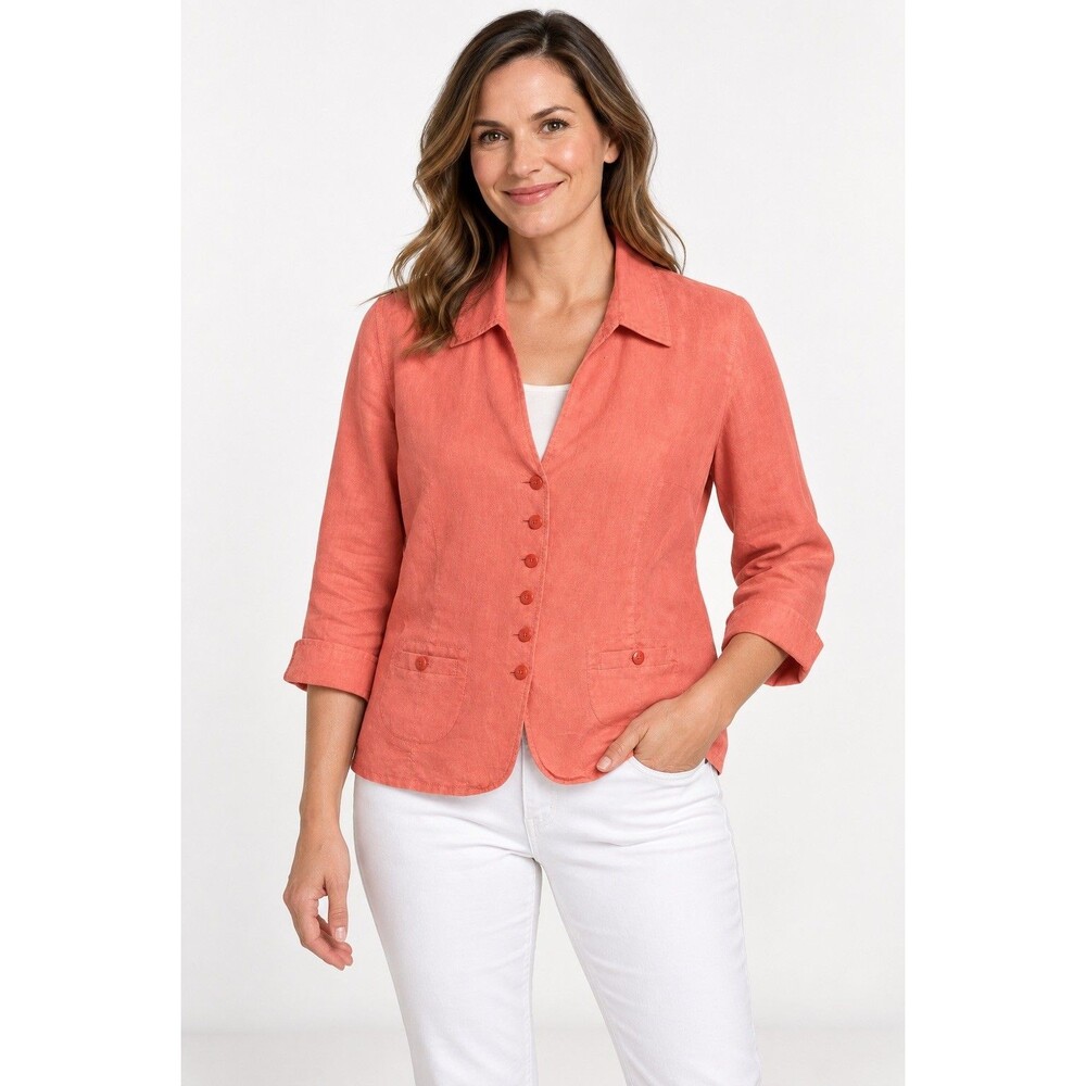 Talbots Fresh Linen Women’s 16 Coral Button Front Blazer Jacket 3/4 Sleeve